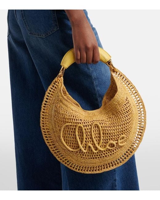Chloé Metallic Summer Banana Raffia Shoulder Bag