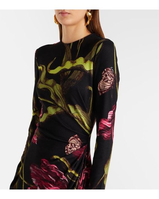Erdem Black Floral Jersey Midi Dress