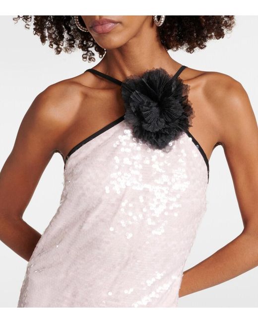 Self-Portrait Pink Floral-Applique Sequined Minidress