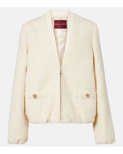 Gucci Natural Checked Cotton-Blend Tweed Jacket