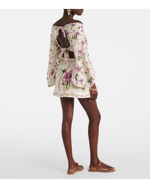 Agua Bendita Pink Luna Printed Linen Beach Cover-Up