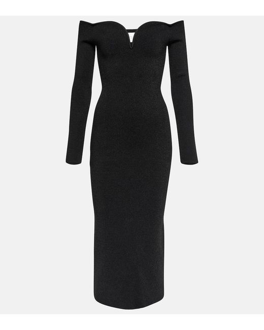 Galvan Black Grace Off-Shoulder Midi Dress