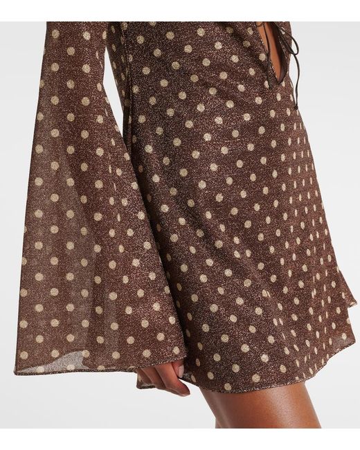 Oseree Brown Lumiere Polka-Dot Minidress