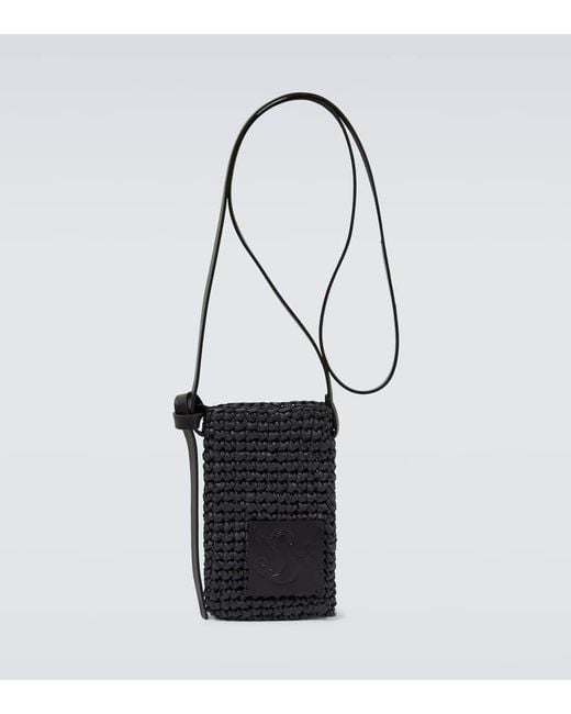 Jil Sander White Crochet Raffia Phone Pouch for men