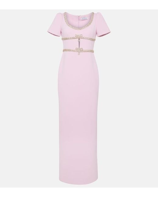 Self-Portrait Pink Crystal-Embellished Crepe Gown