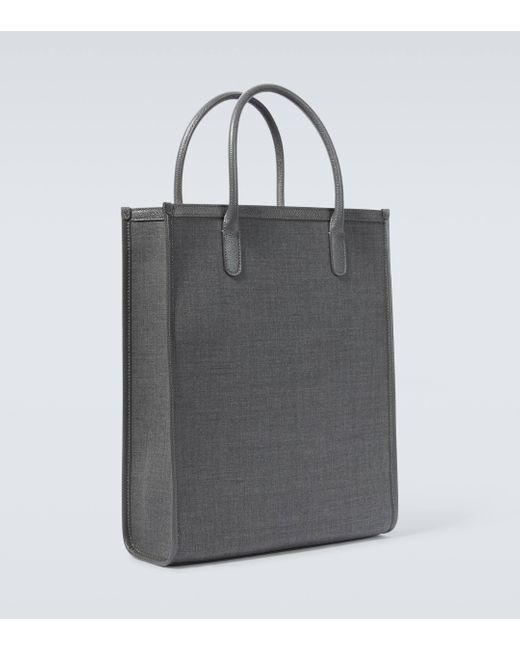 Thom Browne Gray 4-bar Leather-trimmed Canvas Tote Bag for men