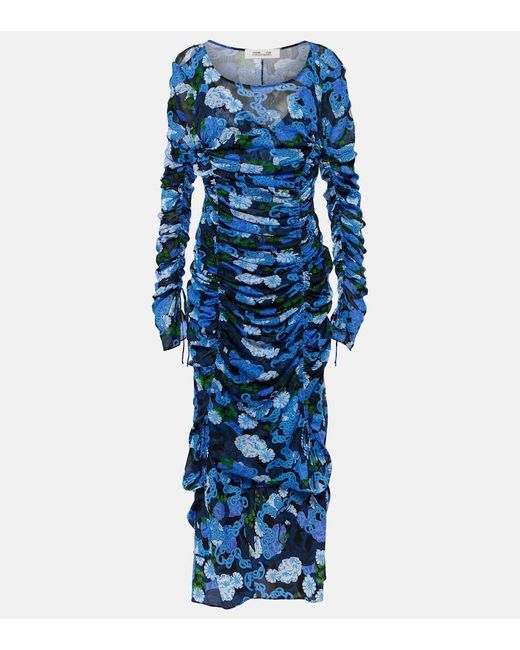 Diane von Furstenberg Blue Bedrucktes Midikleid Corinne aus Mesh