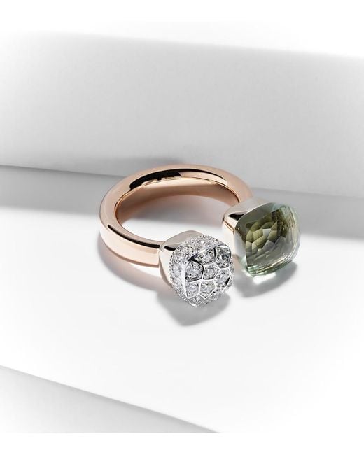 Pomellato White Nudo 18Kt Rose And Ring With Diamonds And Prasiolite