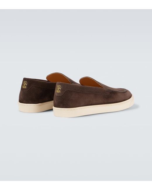 Brunello Cucinelli Brown Herringbone Suede Loafers for men