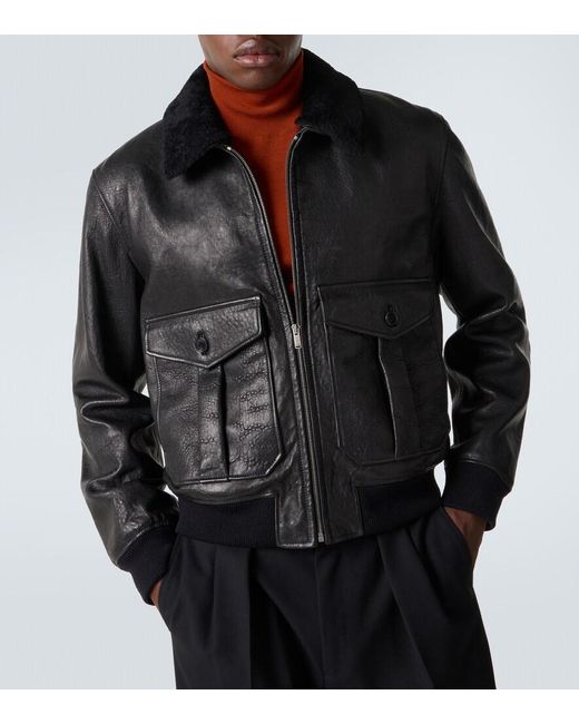 Saint Laurent Black Shearling-Collar Leather Jacket for men