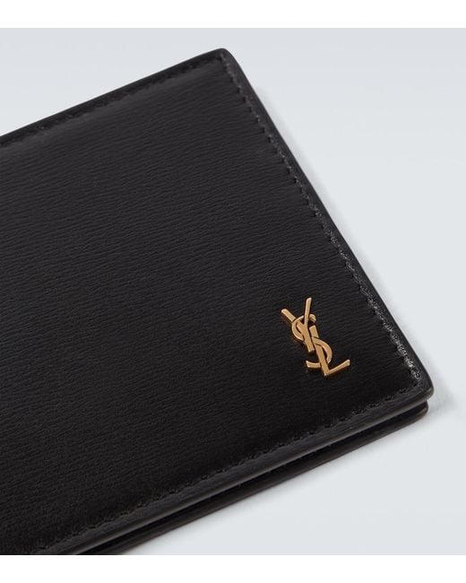 Saint Laurent Black Cassandre Leather Wallet for men
