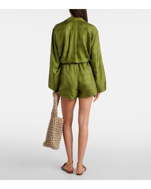 Totême  Green Monogram Silk Satin Pajama Shorts
