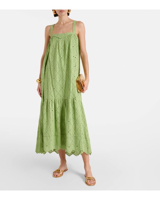 Dorothee Schumacher Green Embroidered Cotton-blend Maxi Dress