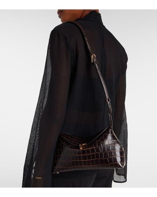 Totême Black T-Lock Croc-Effect Leather Clutch