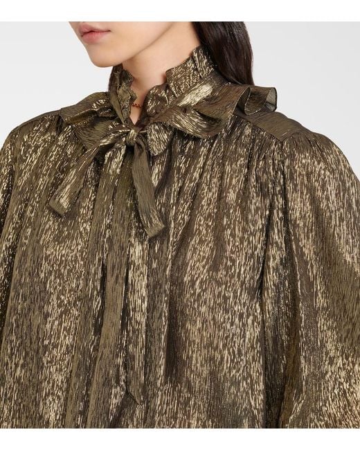 Chloé Brown Ruffled Lame Silk-Blend Blouse