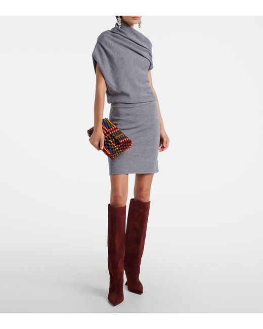 Staud Blue Mabel One-Shoulder Wool Minidress