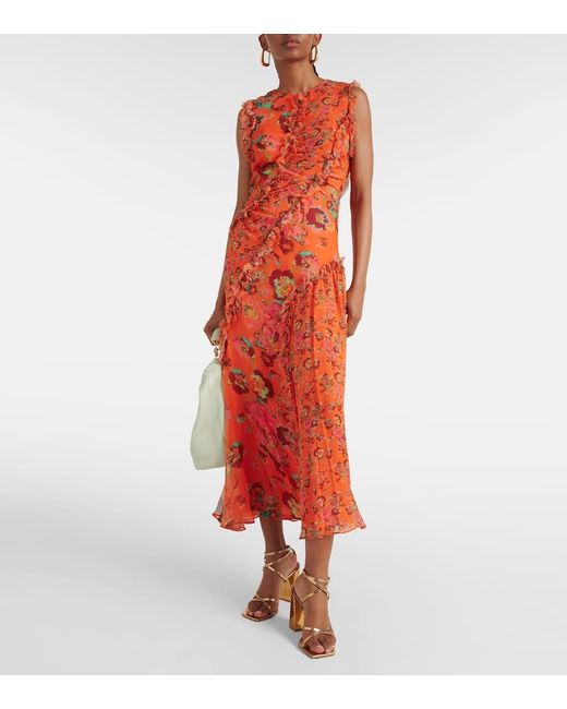 Ulla Johnson Red Midikleid Avrelie Aus Seide