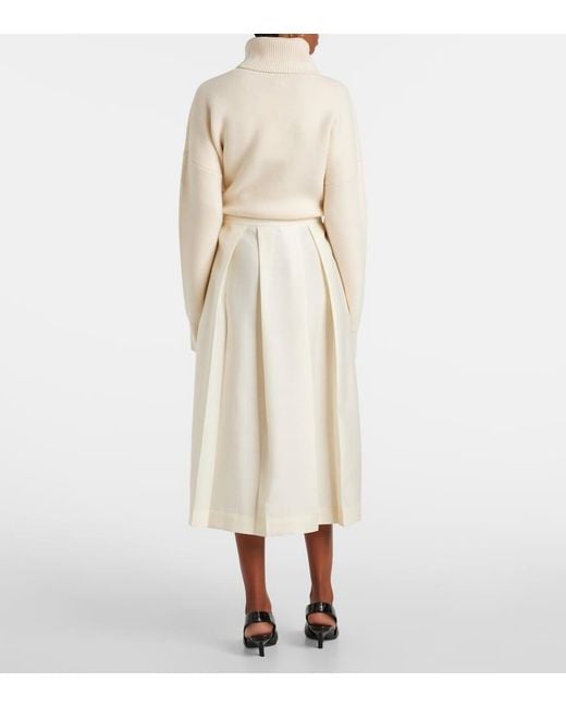 Totême White Twinflower Wool And Silk Midi Skirt