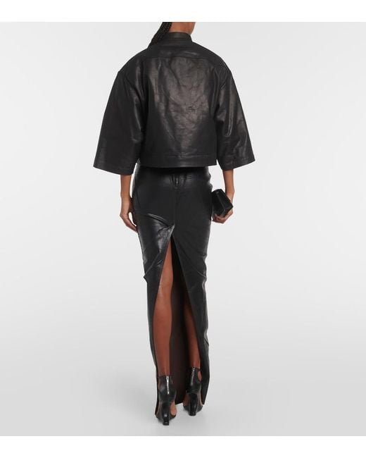 Rick Owens Black Cropped Leather Jacket
