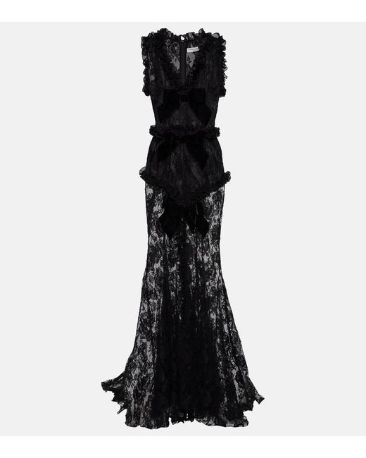 Alessandra Rich Black Bow-detail Lace Gown