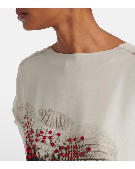 Dries Van Noten Natural Beaded Printed Silk Georgette Gown