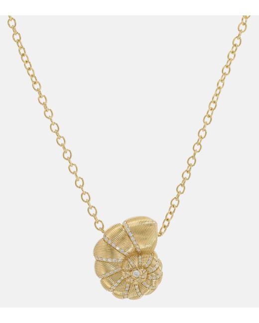Sydney Evan Metallic Fluted Nautilus Shell 14kt Gold Necklace With Diamonds