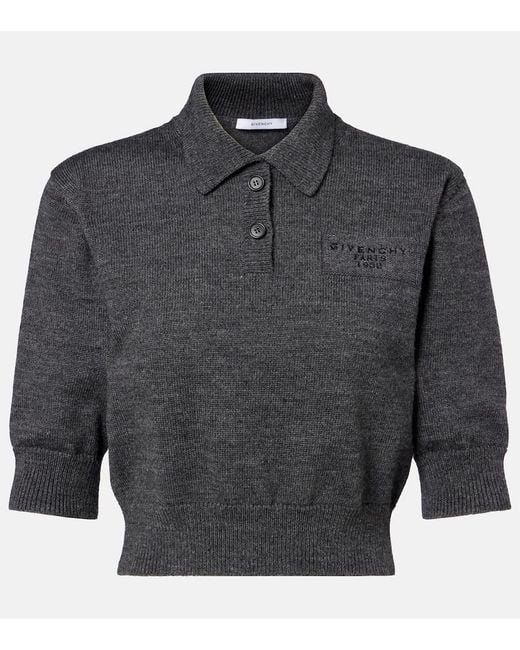Givenchy Gray Cropped Wool And Alpaca Polo Sweater