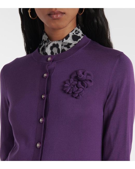 Dolce & Gabbana Purple Silk Round-Neck Cardigan