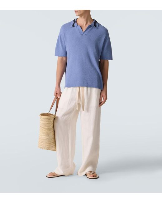 Commas Blue Embroidered Cotton-Blend Polo Shirt for men