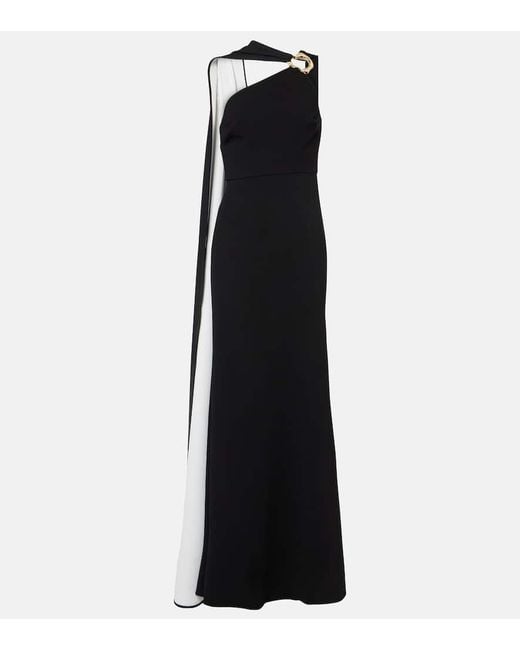 Roland Mouret Black Asymmetric Caped Cady Gown