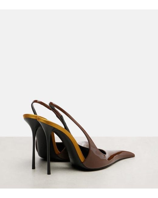 Saint Laurent Brown Amalia 110 Patent Leather Slingback Pumps