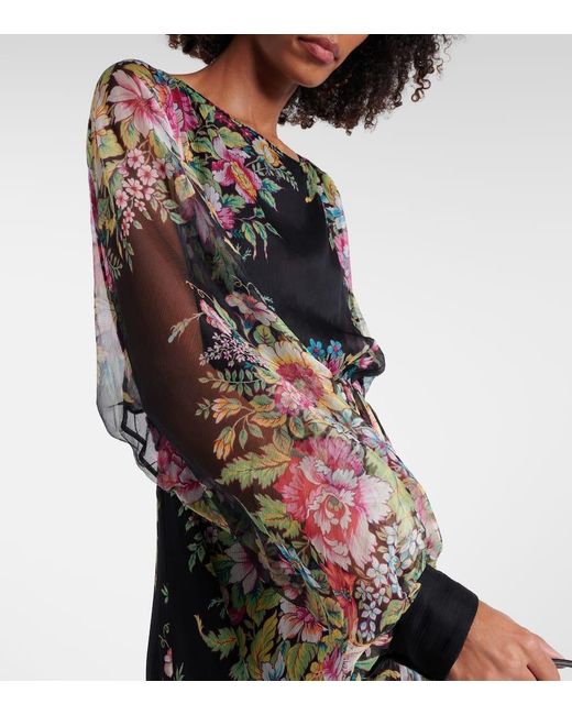 Robe Longue En Soie A Fleurs Etro en coloris Gray