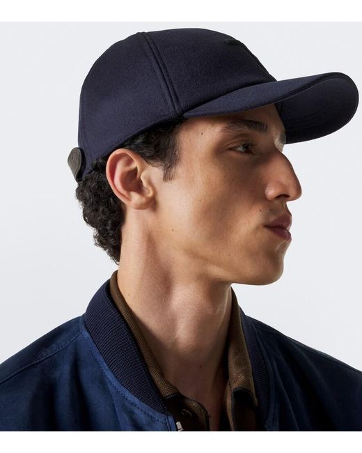 Tom Ford Blue Logo Cashmere Baseball Cap for men