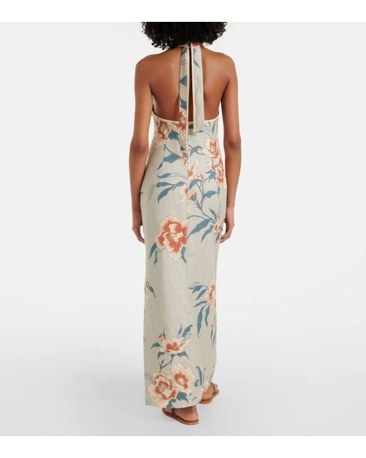 Vestido Largo De Lino Floral Sir de color Metallic