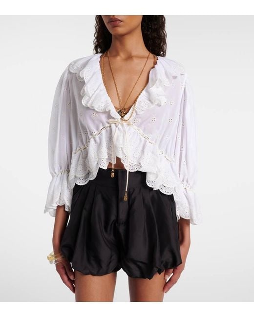 Blusa De Algodon Con Volantes Chloé de color White