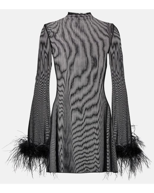 Oseree Black Feather-Trimmed Minidress