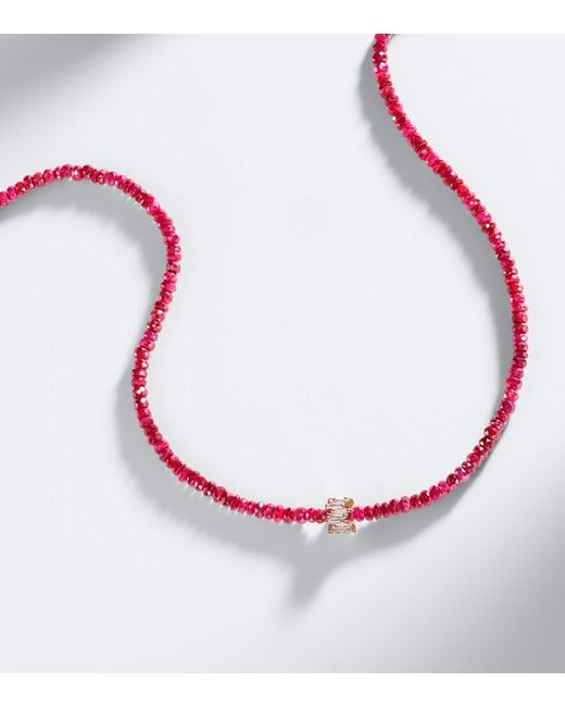 Suzanne Kalan Metallic Infinite 18Kt Rose Beaded Necklace With Rubies And Diamonds