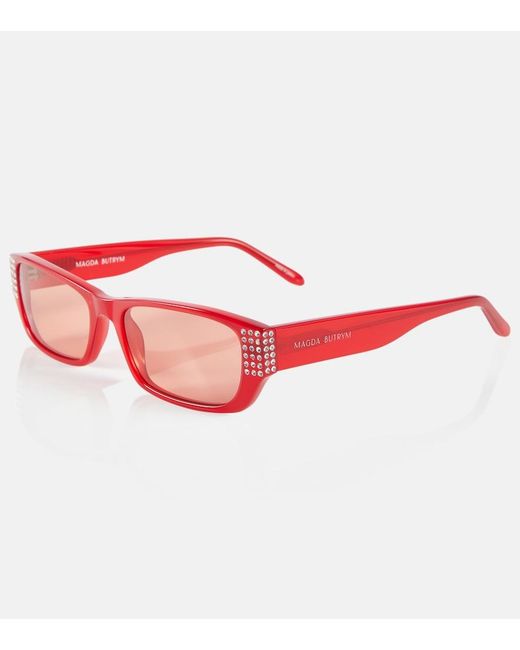 Magda Butrym Pink X Linda Farrow Embellished Rectangular Sunglasses