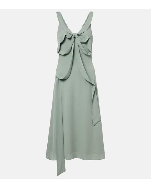 Acne Green Bow-Detail Silk Midi Dress