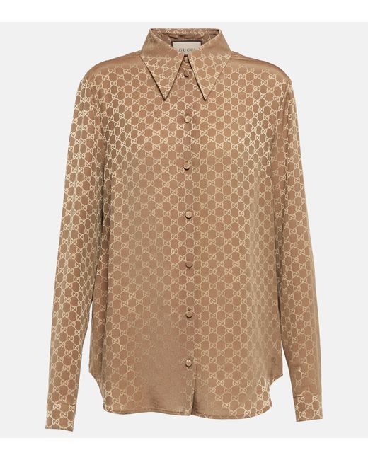 Gucci Brown GG Silk Crepe Shirt