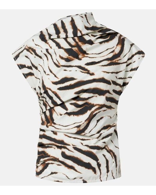 Ganni White Zebra-Print Cotton-Blend Top