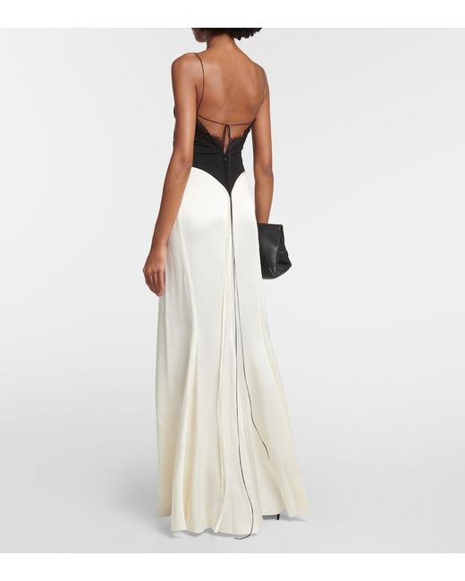 Victoria Beckham White Duchesse-satin And Lace-trimmed Jersey Maxi Dress