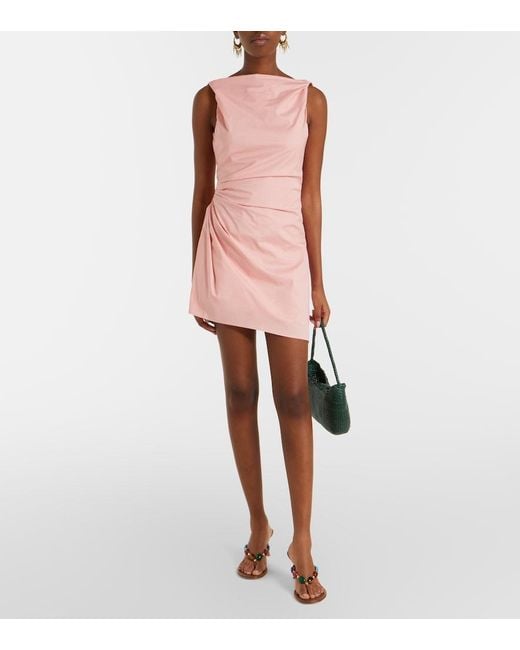 Staud Pink Callie Asymmetric Cotton Minidress