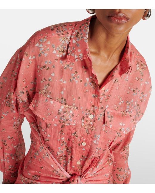 Isabel Marant Red Anesy Printed Cotton And Silk Shirt Dress