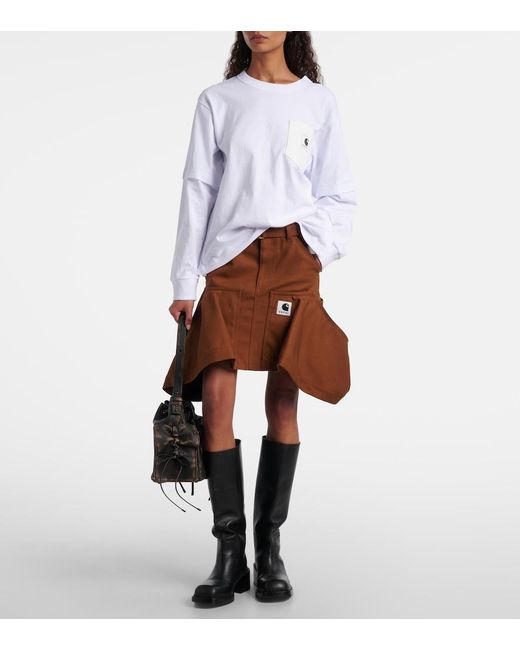 Sacai Brown X Carhartt Cotton Canvas Miniskirt