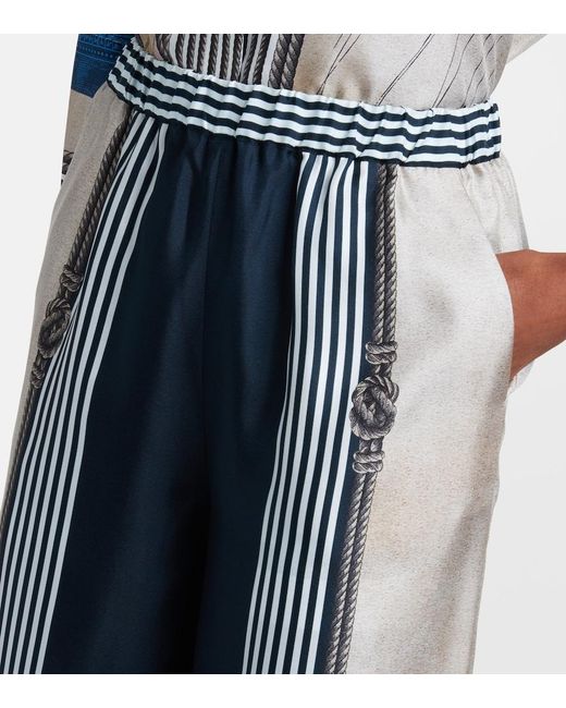 Max Mara Blue Printed Silk Twill Palazzo Pants