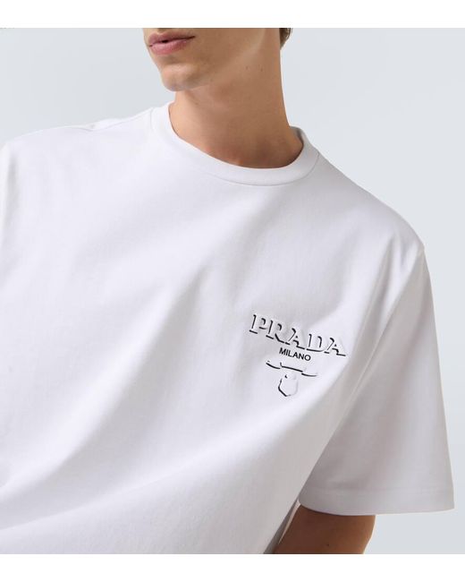 Prada T-Shirt Aus Baumwoll-Jersey in White für Herren