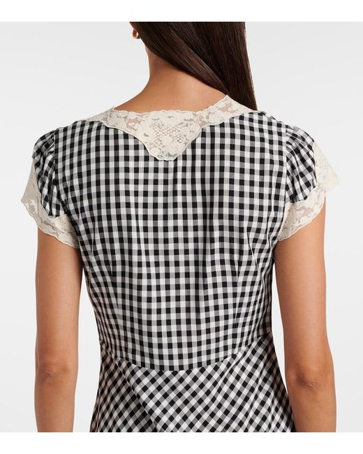 Rixo Gray Amari Lace-Trimmed Checked Midi Dress