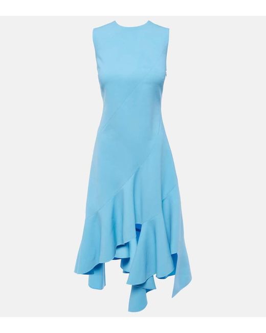 Oscar de la Renta Blue Asymmetrical Wool-blend Midi Dress