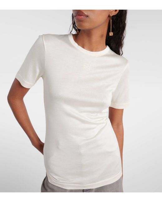 Loewe White Cutout Silk-blend T-shirt